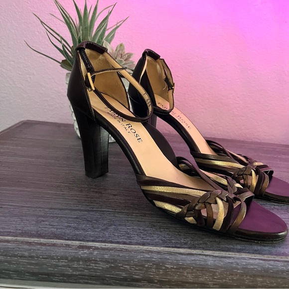 Taryn Rose Shoes Strappy Brown Gold Copper Leather Heels Womens 39 1/2